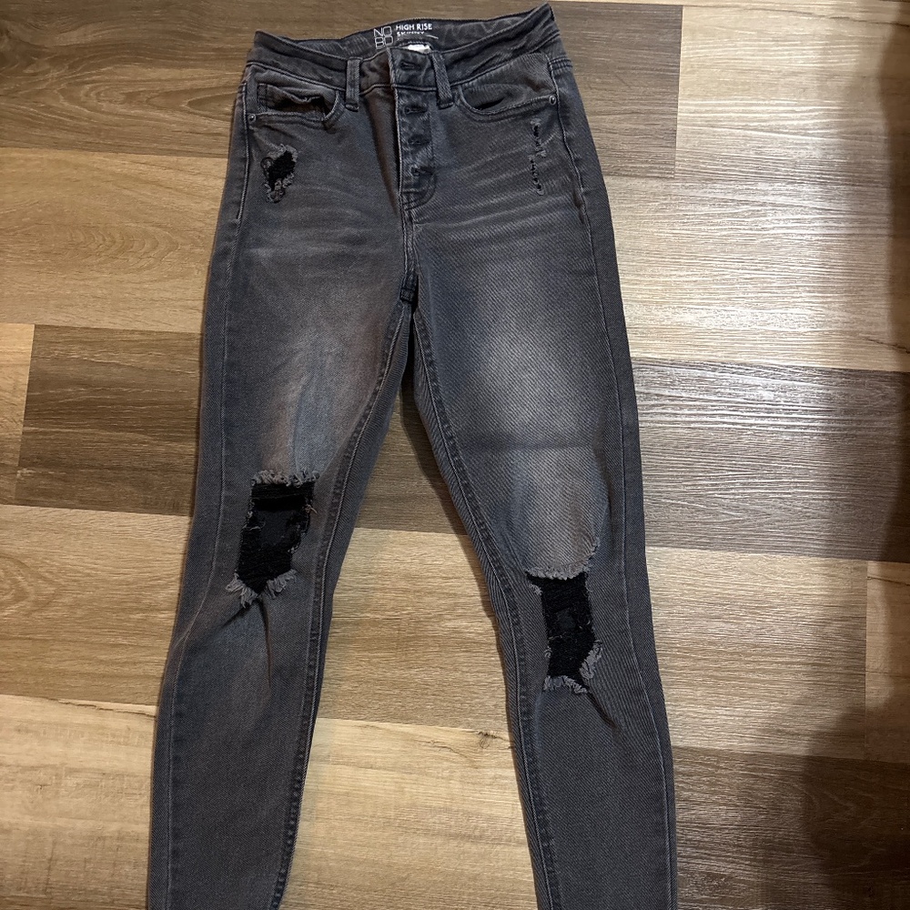 Dark Grey Ripped Skinny Jeans